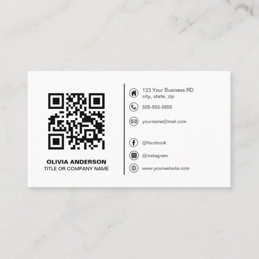 Moderne QR Code Aangepaste Logo & Social Media Ico Visitekaartje (Voorkant)