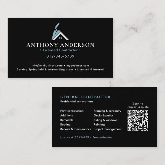 Moderne QR-code Aannemer/Bouwsector Visitekaartje (Voorkant / Achterkant)