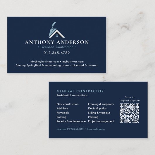 Moderne QR-code Aannemer/Bouwsector Visitekaartje (Voorkant / Achterkant)