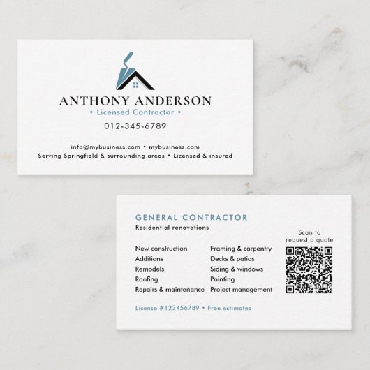 Moderne QR-code Aannemer/Bouwsector Visitekaartje (Voorkant / Achterkant)