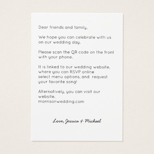 Moderne QR-code - allemaal in één witbruiloft Visitekaartje (Achterkant)