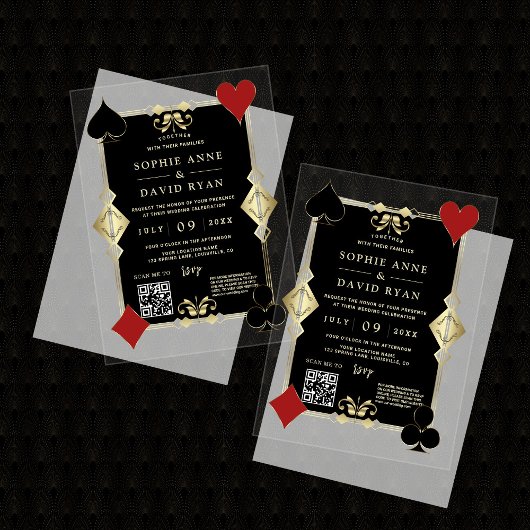 Moderne QR Code Art Deco Casino Night Bruiloft Acryl Uitnodigingen