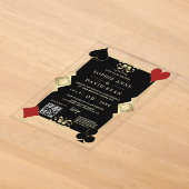 Moderne QR Code Art Deco Casino Night Bruiloft Acryl Uitnodigingen (Laagn)