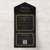 Moderne QR-code Art Deco monogram bruiloftsfolie All In One Uitnodiging (Binnenkant)