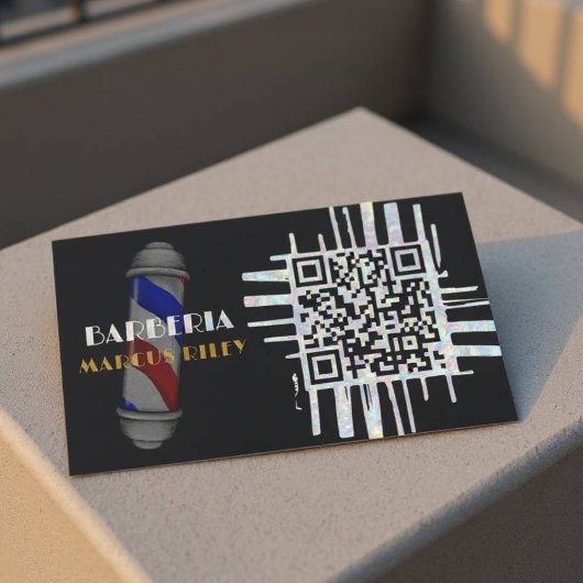 Moderne QR Code Barber Aanpasbaar Kaartontwerp Visitekaartje