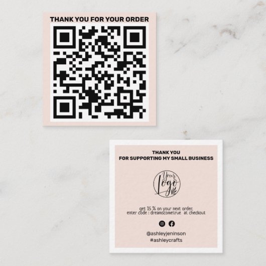 Moderne QR-code bedankt dat u de wazige roze beste Vierkante Visitekaartje (Voorkant / Achterkant)