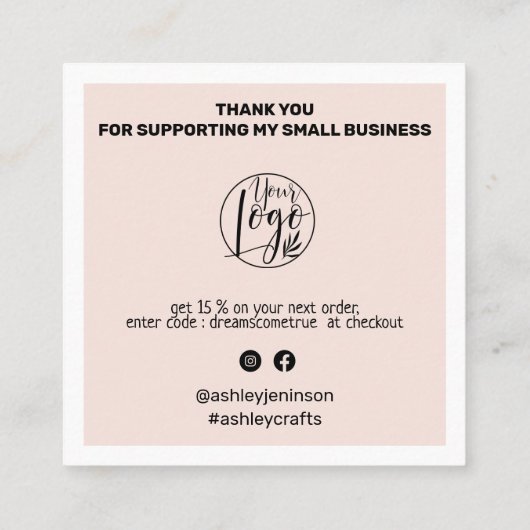 Moderne QR-code bedankt dat u de wazige roze beste Vierkante Visitekaartje (Achterkant)