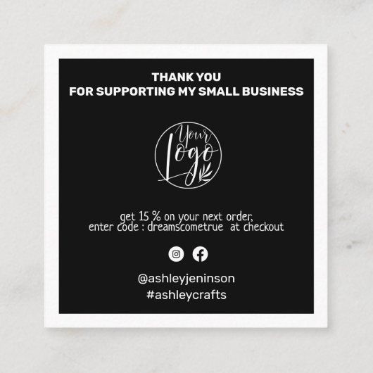 Moderne QR-code bedankt dat u zwart wit bestelt Vierkante Visitekaartje (Achterkant)