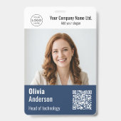 Moderne QR-code Bedrijfs Pasje Blauw Badge (Voorzijde)