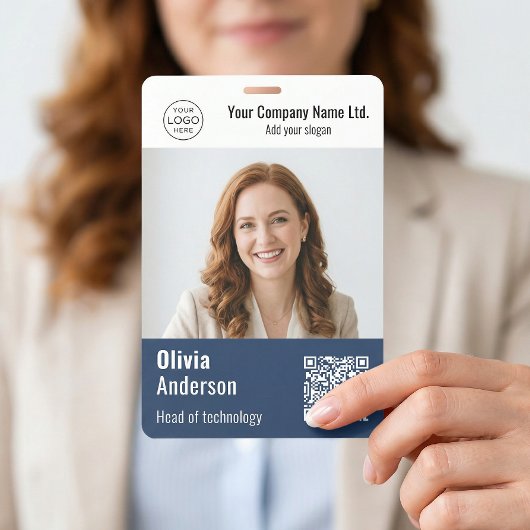 Moderne QR-code Bedrijfs Pasje Blauw Badge