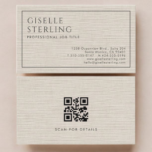 Moderne QR-code Beige Linnen Zakelijk Luxe  Visitekaartje