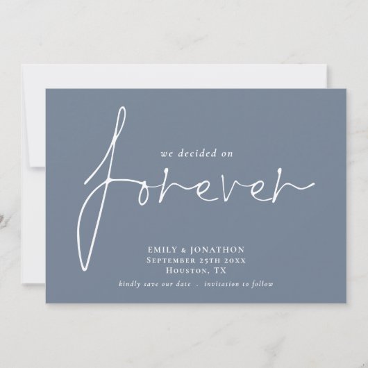 Moderne QR Code Besloten op Forever Dusty Blue Save The Date (Voorkant)