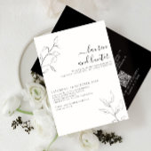 Moderne QR Code Black White Botanical Wedding Kaart