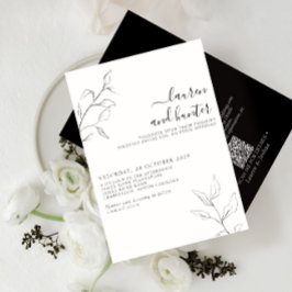 Moderne QR Code Black White Botanical Wedding Kaart
