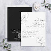 Moderne QR Code Black White Botanical Wedding Kaart