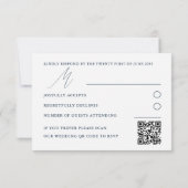 Moderne QR-code blauw & zilver blad RSVP bruiloft Kaartje (Achterkant)