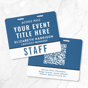 Moderne QR-code Blauwe Event Toegangs Pas ID Badge