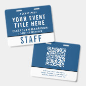 Moderne QR-code Blauwe Event Toegangs Pas ID Badge (Voor- en achterkant)