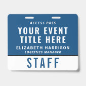 Moderne QR-code Blauwe Event Toegangs Pas ID Badge (Voorzijde)