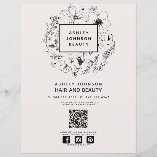 Moderne QR Code Blush Zwart 3 Diensten Spa Menu (Achterkant)