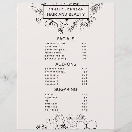 Moderne QR Code Blush Zwart 3 Diensten Spa Menu (Voorkant)