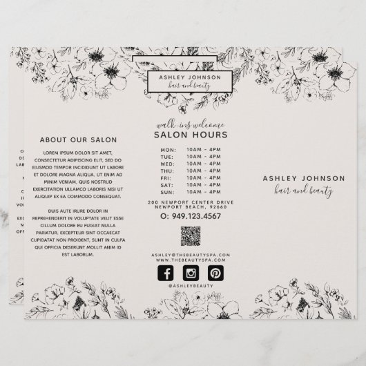 Moderne QR Code Botanische Blush Foto's Brochure (Voorkant / Achterkant)