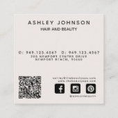 Moderne QR Code Botanische Blush & Zwart Vierkante Visitekaartje (Achterkant)