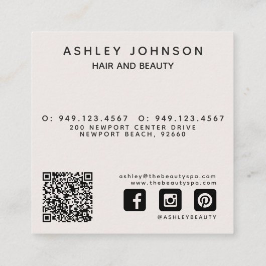 Moderne QR Code Botanische Blush & Zwart Vierkante Visitekaartje (Achterkant)