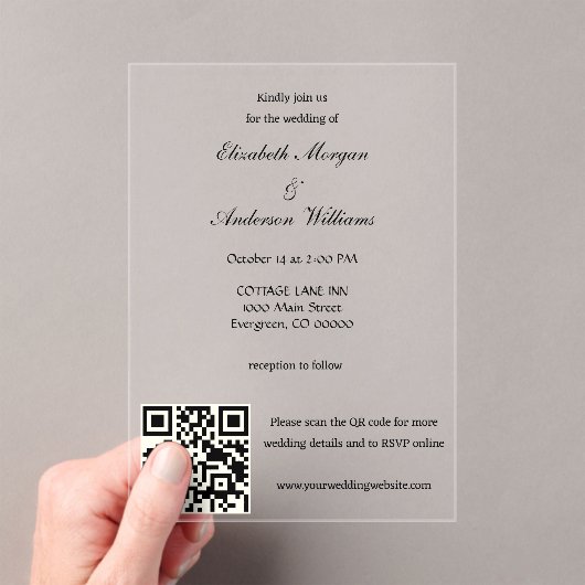 Moderne QR-code bruiloft Acryl Uitnodigingen (Insitu (Draagbaar))
