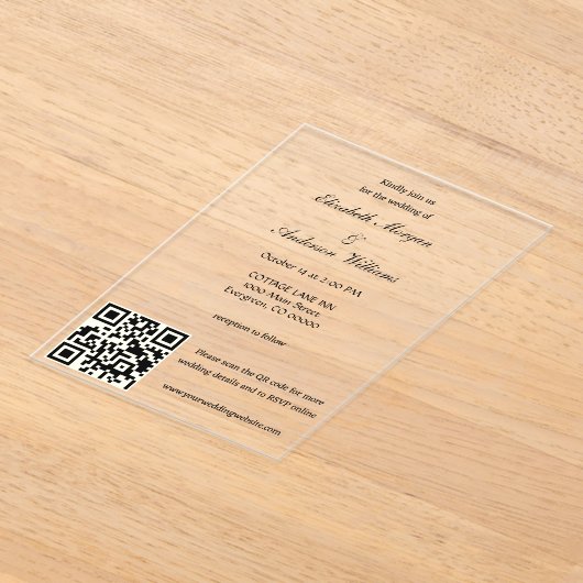 Moderne QR-code bruiloft Acryl Uitnodigingen (Laagn)