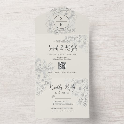 Moderne QR-code bruiloft All In One Uitnodiging (Binnen)