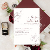 Moderne QR-code Burgundy Script Botanical Wedding Kaart