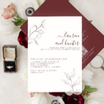 Moderne QR-code Burgundy Script Botanical Wedding