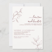 Moderne QR-code Burgundy Script Botanical Wedding Kaart (Voorkant)
