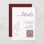 Moderne QR-code Burgundy Wedding - Gegevens Informatiekaartje (Voorkant / Achterkant)