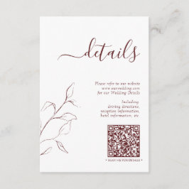 Moderne QR-code Burgundy Wedding - Gegevens Informatiekaartje