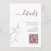 Moderne QR-code Burgundy Wedding - Gegevens Informatiekaartje (Voorkant)