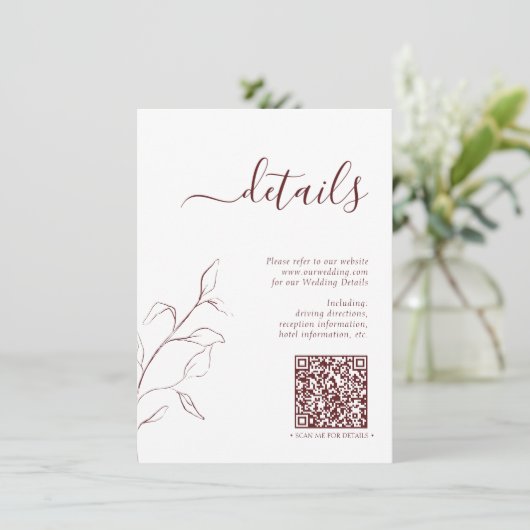 Moderne QR-code Burgundy Wedding - Gegevens Informatiekaartje (Staand voorkant)