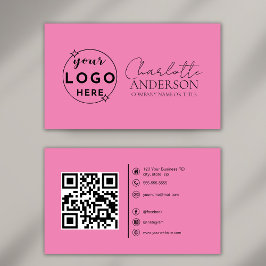 Moderne QR Code Custom Logo Social Media Roze Visitekaartje