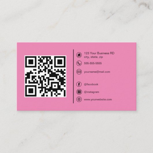 Moderne QR Code Custom Logo Social Media Roze Visitekaartje (Voorkant)
