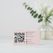 Moderne QR Code Custom Social Media Blush Roze Visitekaartje (Staand voorkant)