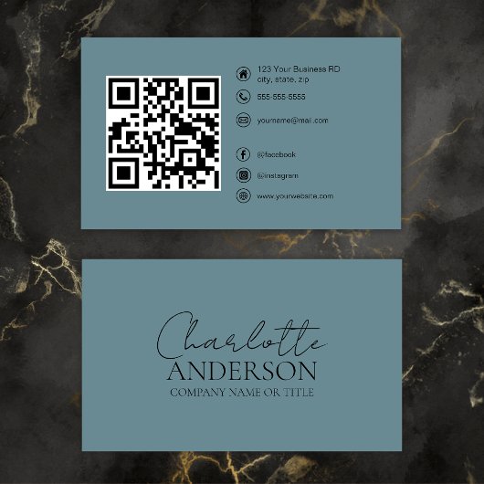 Moderne QR Code Custom Social Media Hazy Blauwgroe Visitekaartje
