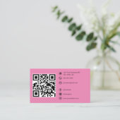 Moderne QR Code Custom Social Media Roze Visitekaartje (Staand voorkant)