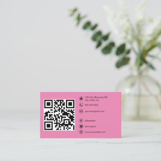 Moderne QR Code Custom Social Media Roze Visitekaartje (Staand voorkant)