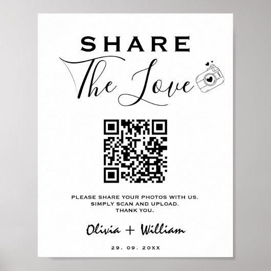 Moderne QR-code | Deel de Liefde Trouwbord Poster (Voorkant)