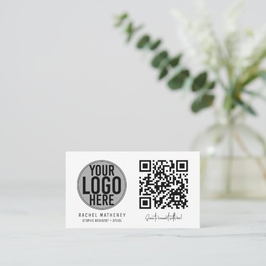 Moderne QR-code - Eenvoudige witte Logo Visitekaartje (Staand voorkant)