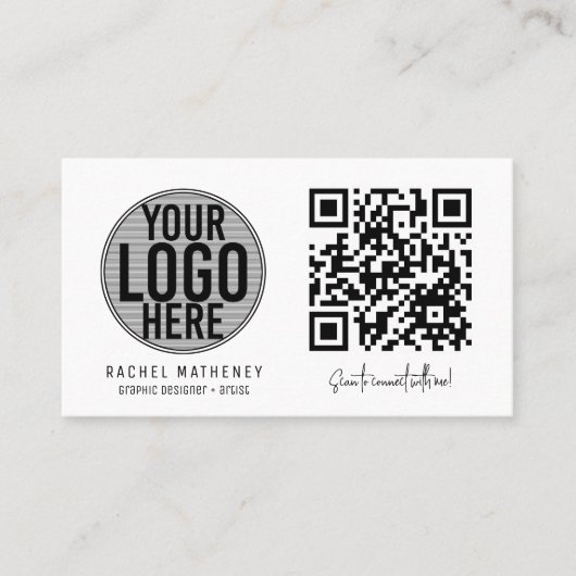 Moderne QR-code - Eenvoudige witte Logo Visitekaartje (Voorkant)