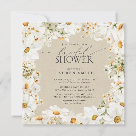 Moderne QR Code Elegant Daisy Rustiek Vrijgezellen Kaart (Voorkant)