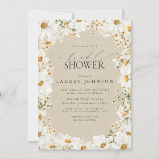 Moderne QR Code Elegant Daisy Rustiek Vrijgezellen Kaart (Voorkant)