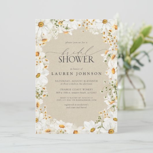 Moderne QR Code Elegant Daisy Rustiek Vrijgezellen Kaart (Staand voorkant)